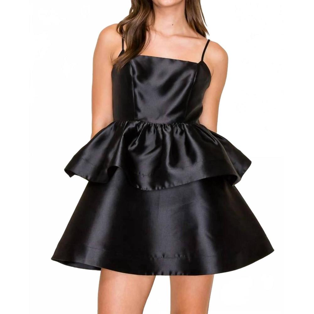 NEW B.RIGHT tiered ruffle taffeta mini bubbly dress in black